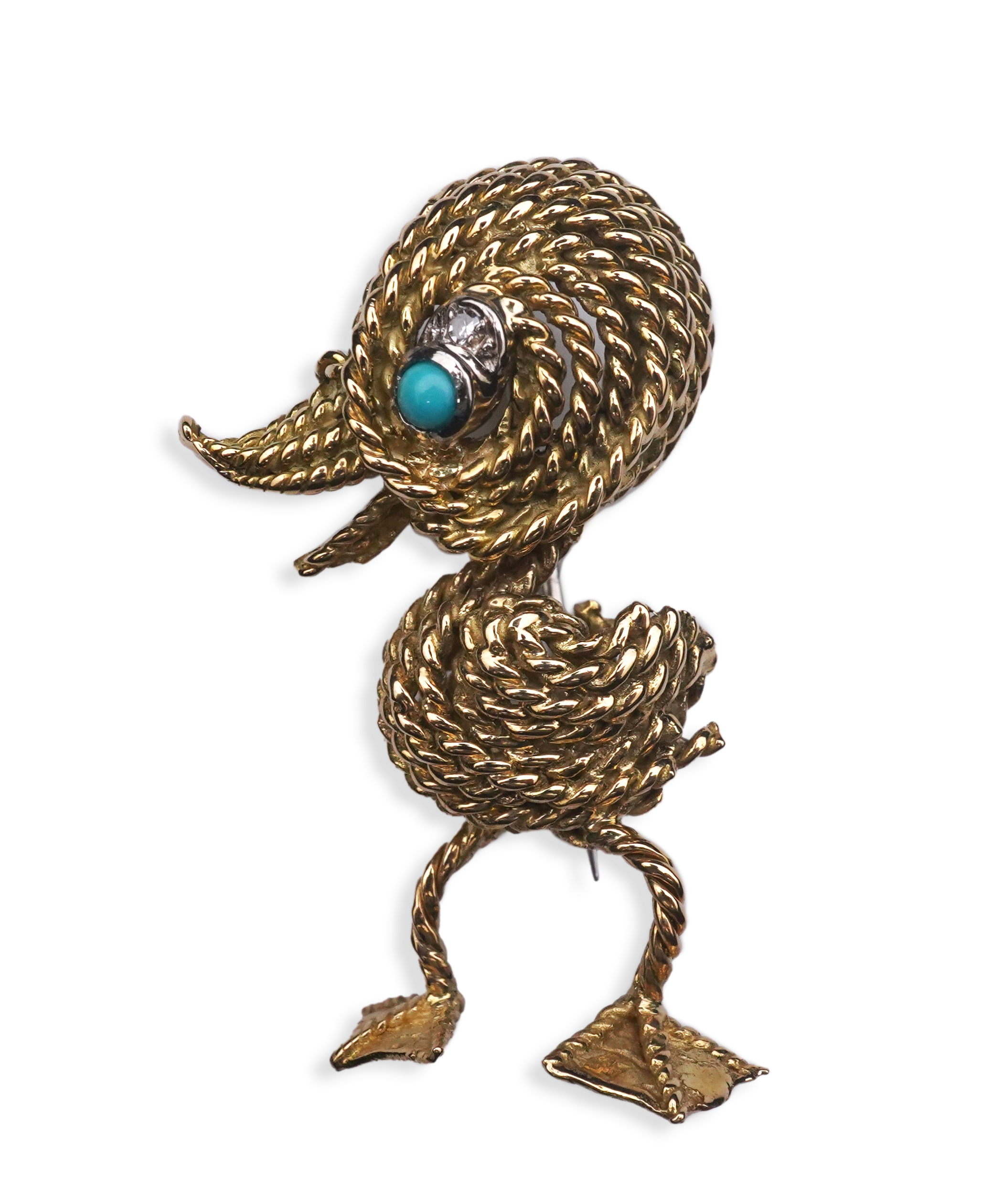 An 18ct gold, turquoise and diamond novelty brooch, circa 1961